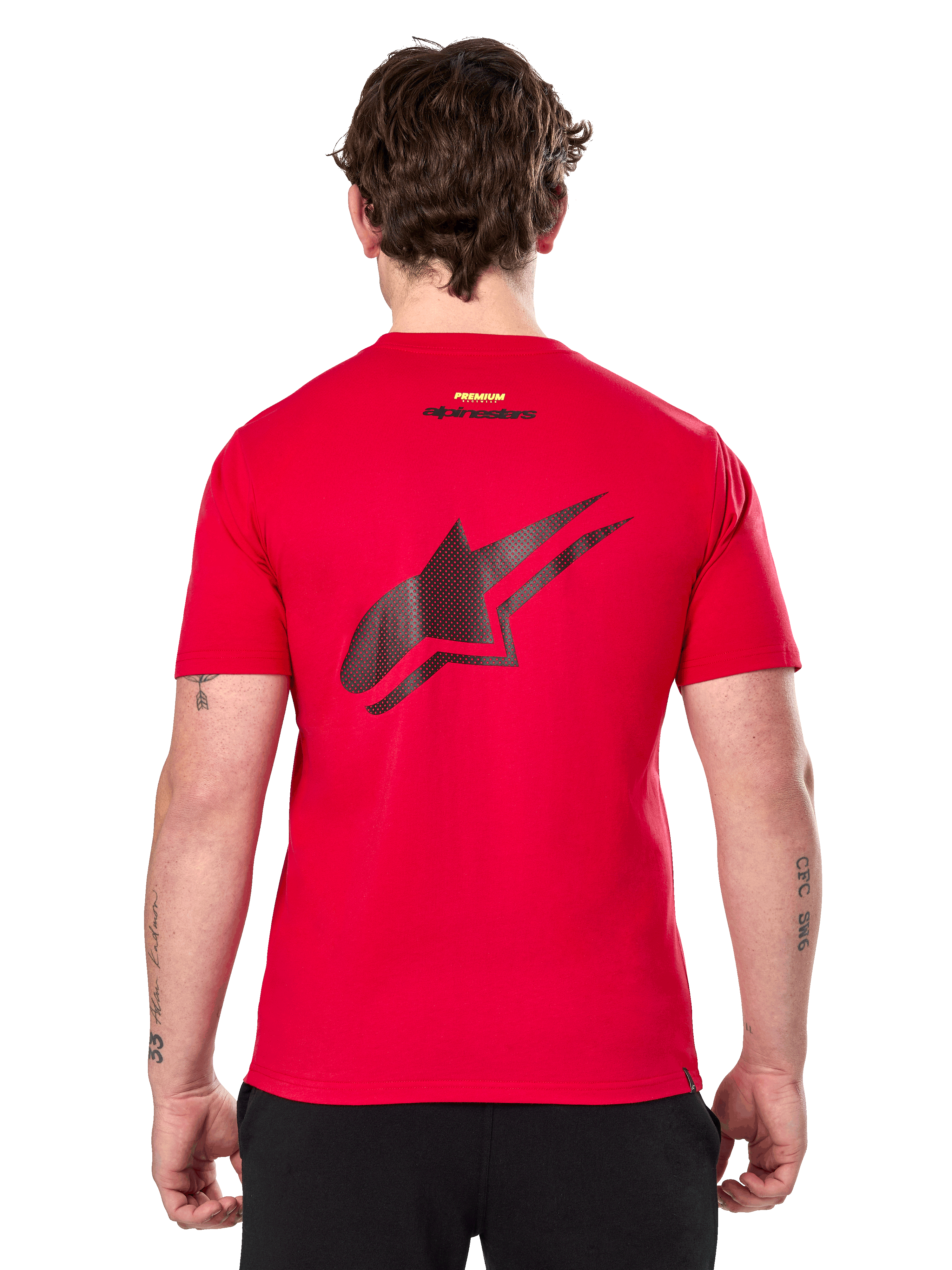 Alpinestars Formulate CSF Tee, Short Sleeve T-Shirt, Red, Large Black Perforated Astars Logo on Back, casual motorsport-inspired design