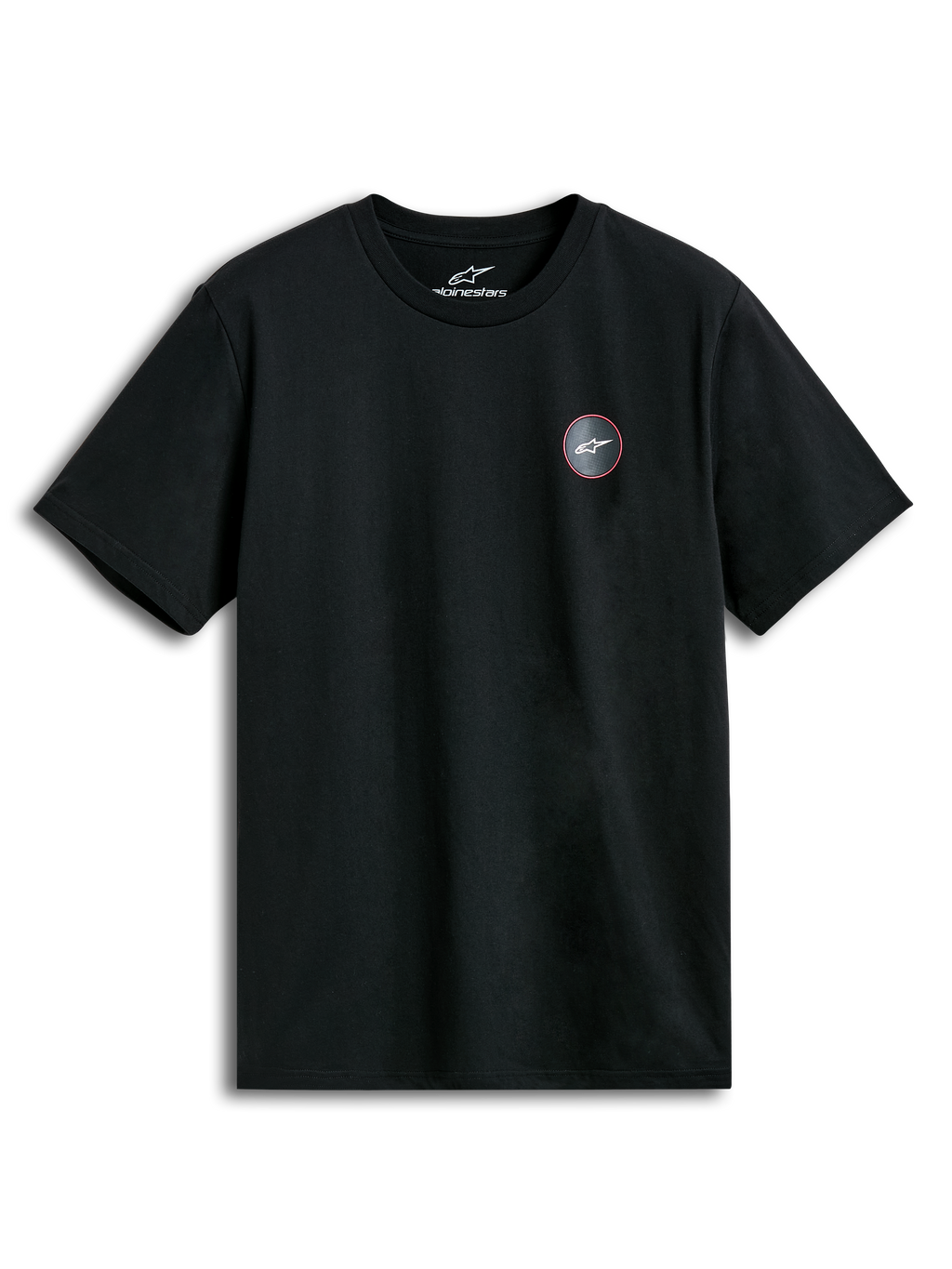 Alpinestars T-shirt Dot Carbon CSF, t-shirt de manga curta preta com logótipo circular com efeito de fibra de carbono no peito, casual sportswear