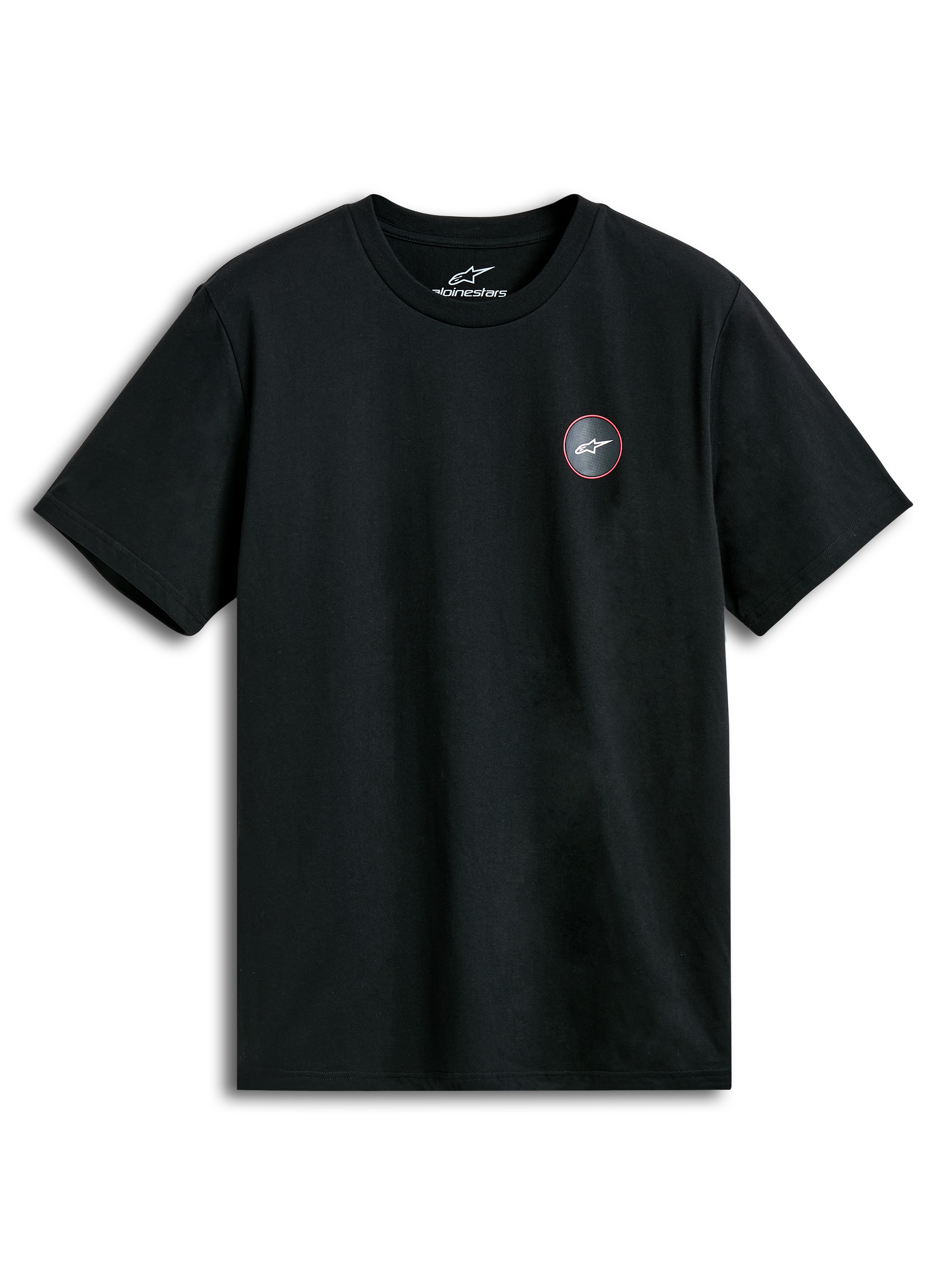 Alpinestars T-shirt Dot Carbon CSF, t-shirt de manga curta preta com logótipo circular com efeito de fibra de carbono no peito, casual sportswear
