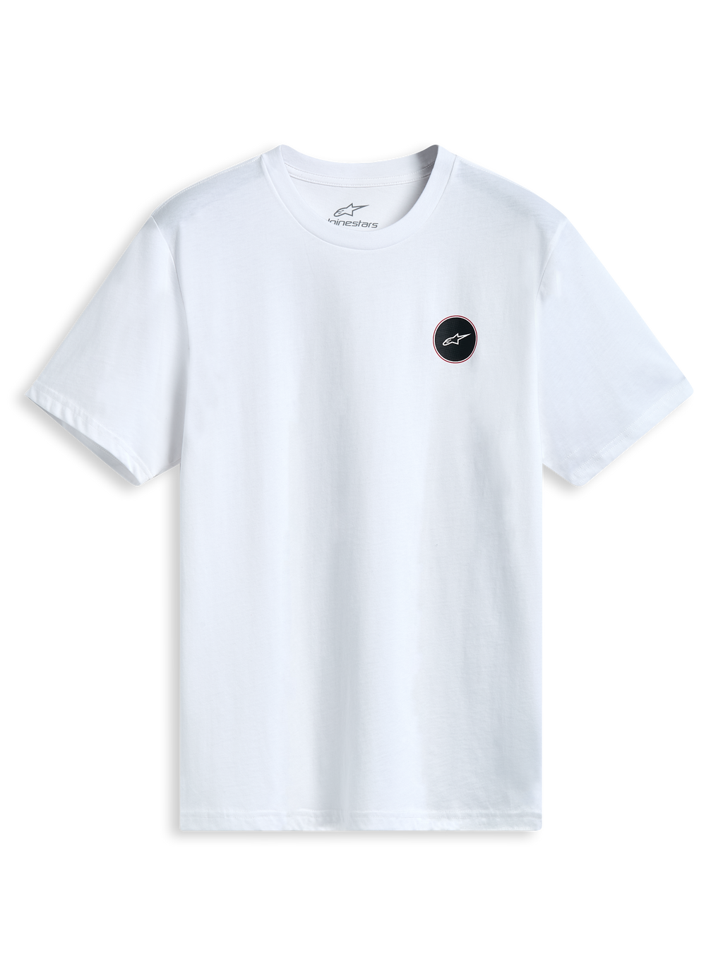 Alpinestars Dot Carbon Csf Tee, t-shirt de manga curta branca, logótipo circular astars com efeito de fibra de carbono no peito, casual sportswear