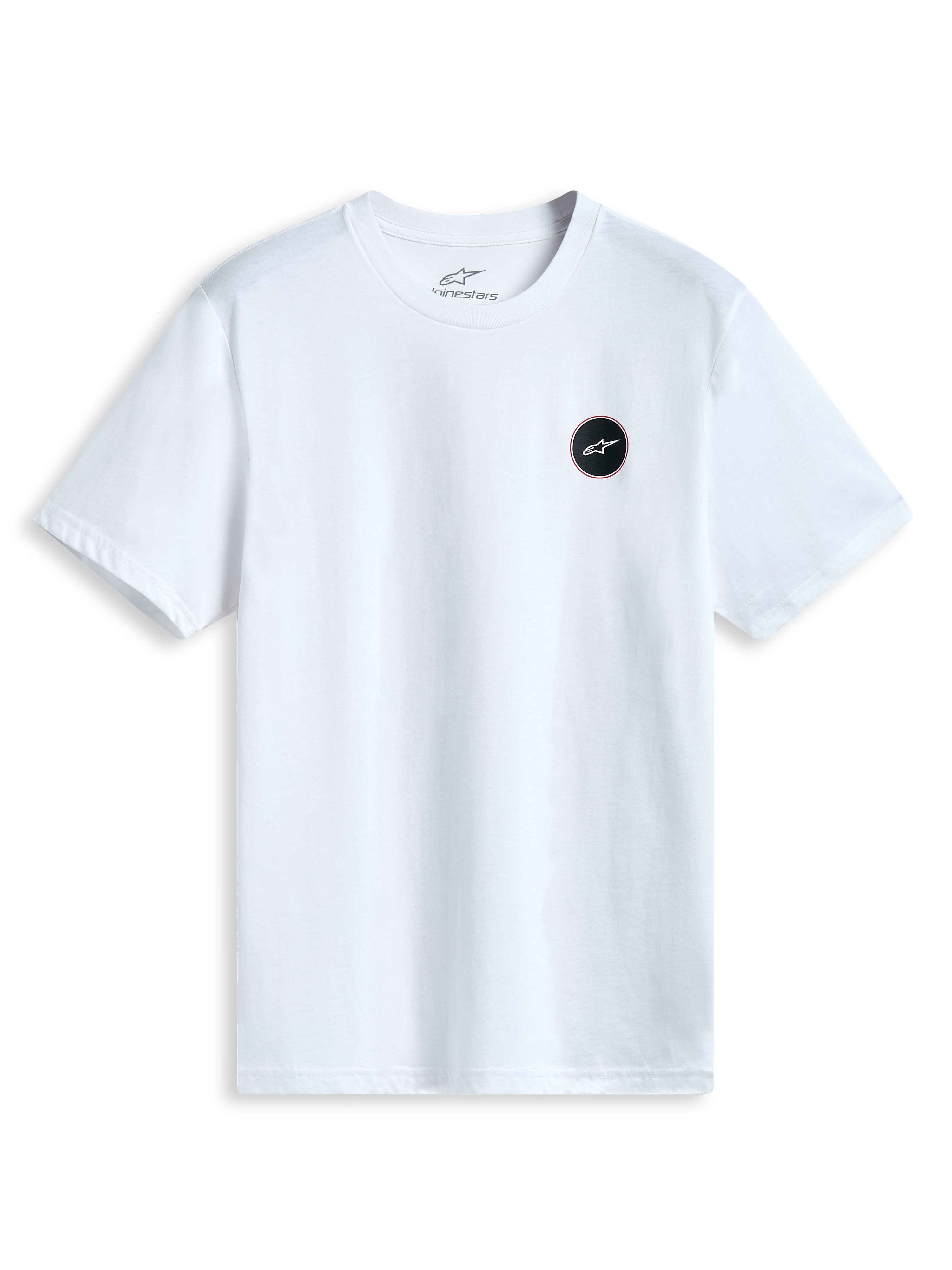 Alpinestars Dot Carbon Csf Tee, t-shirt de manga curta branca, logótipo circular astars com efeito de fibra de carbono no peito, casual sportswear