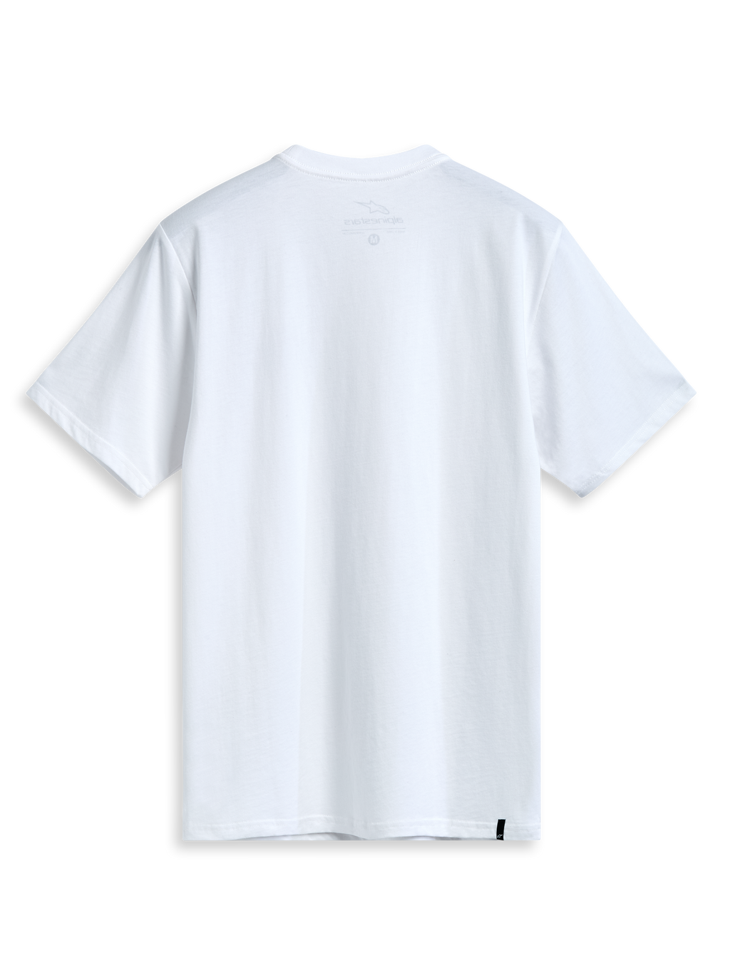 Alpinestars T-Shirt Dot Carbon Csf, t-shirt de manga curta branca, vista traseira mostrando a impressão interna no pescoço e a rotulagem externa, casual sportswear