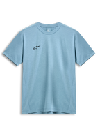 Alpinestars Point Performance Tee, t-shirt de manga curta, azul gelo, pequeno logótipo de estrela preto no peito, gola redonda, tecido de desempenho sustentável com absorção de humidade, casual motorsport streetwear