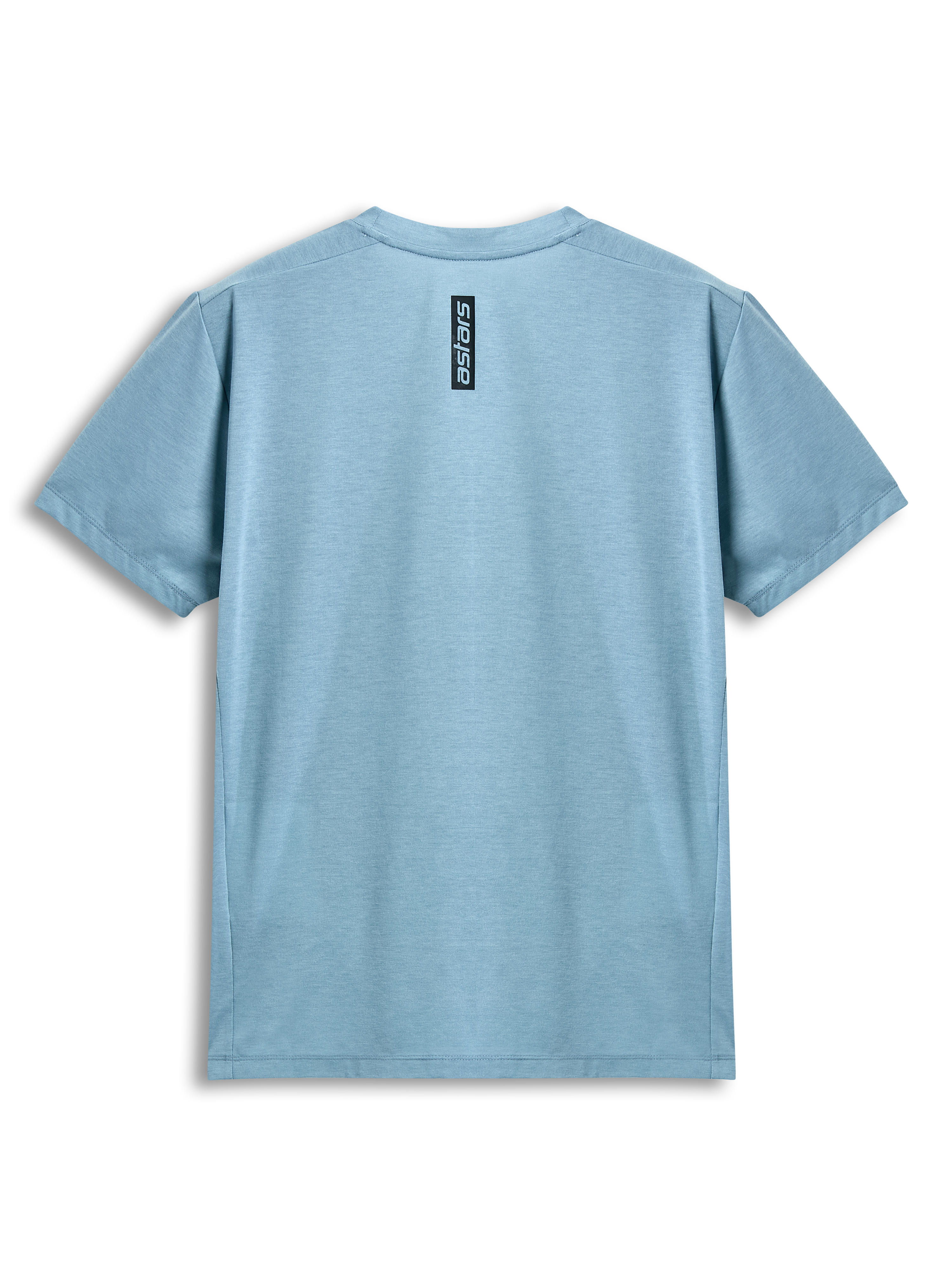Alpinestars Point Performance Tee, T-shirt de manga curta, Azul Gelo, vista traseira com impressão vertical da palavra astars em preto, sportswear casual de performance