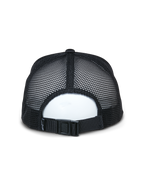 Alpinestars Alter Trucker Hat, boné preto, vista traseira apresentando painéis de malha reciclada respirável e fecho de fivela ajustável, acessório de moda desportiva casual