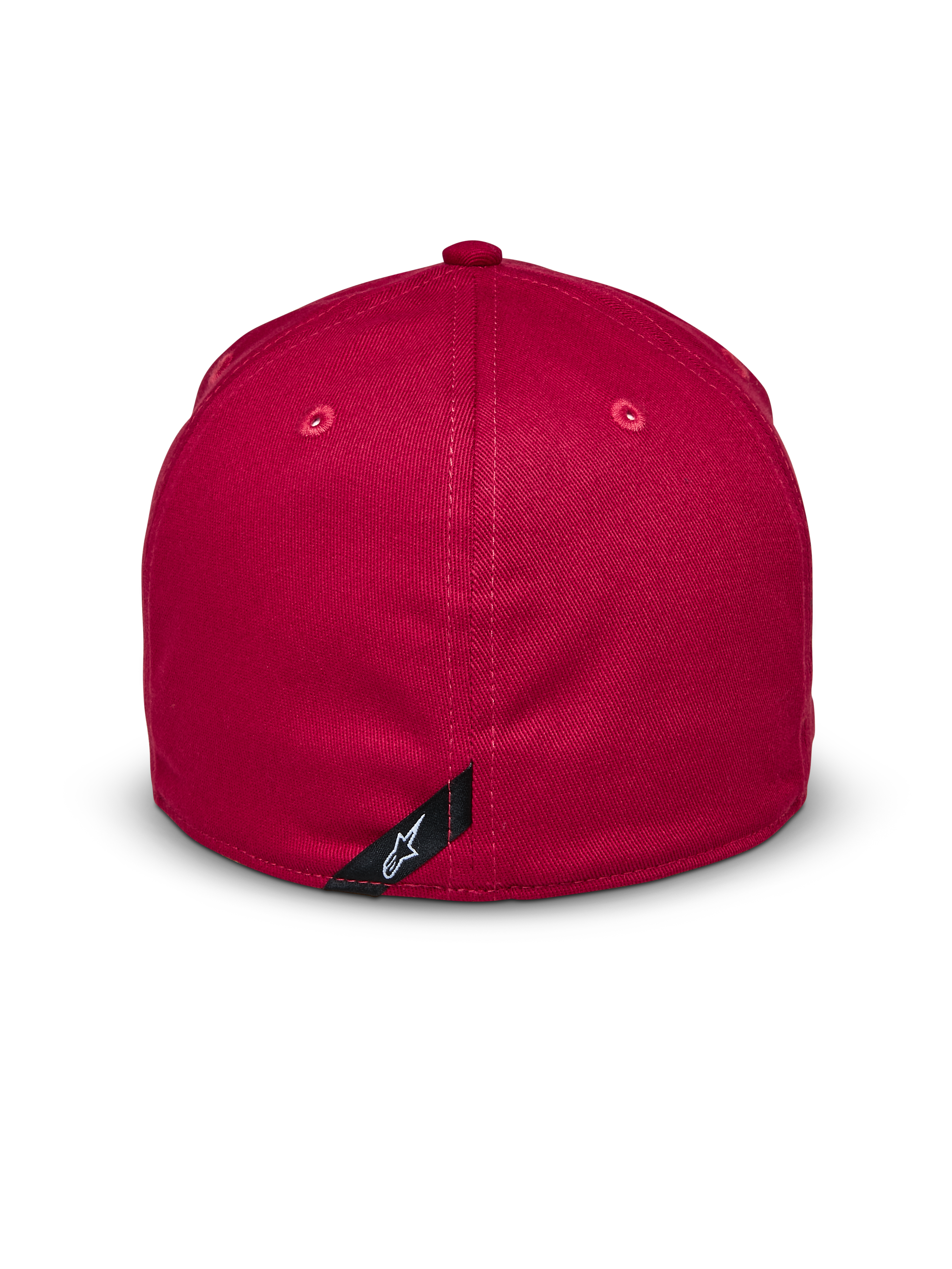 Alpinestars Elemental Hat, Red, back view, flex back design with structured crown, stretch twill fabric, featuring a small black label with white Alpinestars logo, casual motorsport-inspired headwear