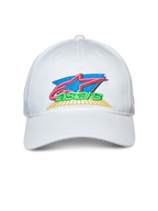 Alpinestars Vivid Hat, boné branco com pala curva, bordado frontal do logótipo colorido em 3D e plano, estilo snapback, vestuário desportivo casual