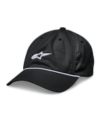 Alpinestars Tyler Hat, Black Snapback Baseball Cap, Curved Bill with White Braided Rope Trim, White 3D Embroidered Star Logo, Unstructured Low Crown, Casual Sportswear Headwear