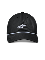 Alpinestars Tyler Hat, Black Snapback Hat, Curved Bill with White Braided Rope Trim, White Embroidered Astars Logo, Casual Sportswear