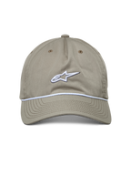 Alpinestars Tyler Hat, boné casual, caqui, vista frontal com logótipo bordado a branco e acabamento em corda entrançada, aba curva, design de coroa baixa não estruturada