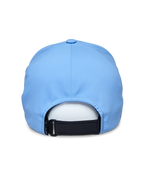 Boné Alpinestars Apex, azul, vista traseira com fecho de velcro ajustável preto, construção da copa suave sem costuras, tecido técnico que absorve a humidade, boné desportivo de performance