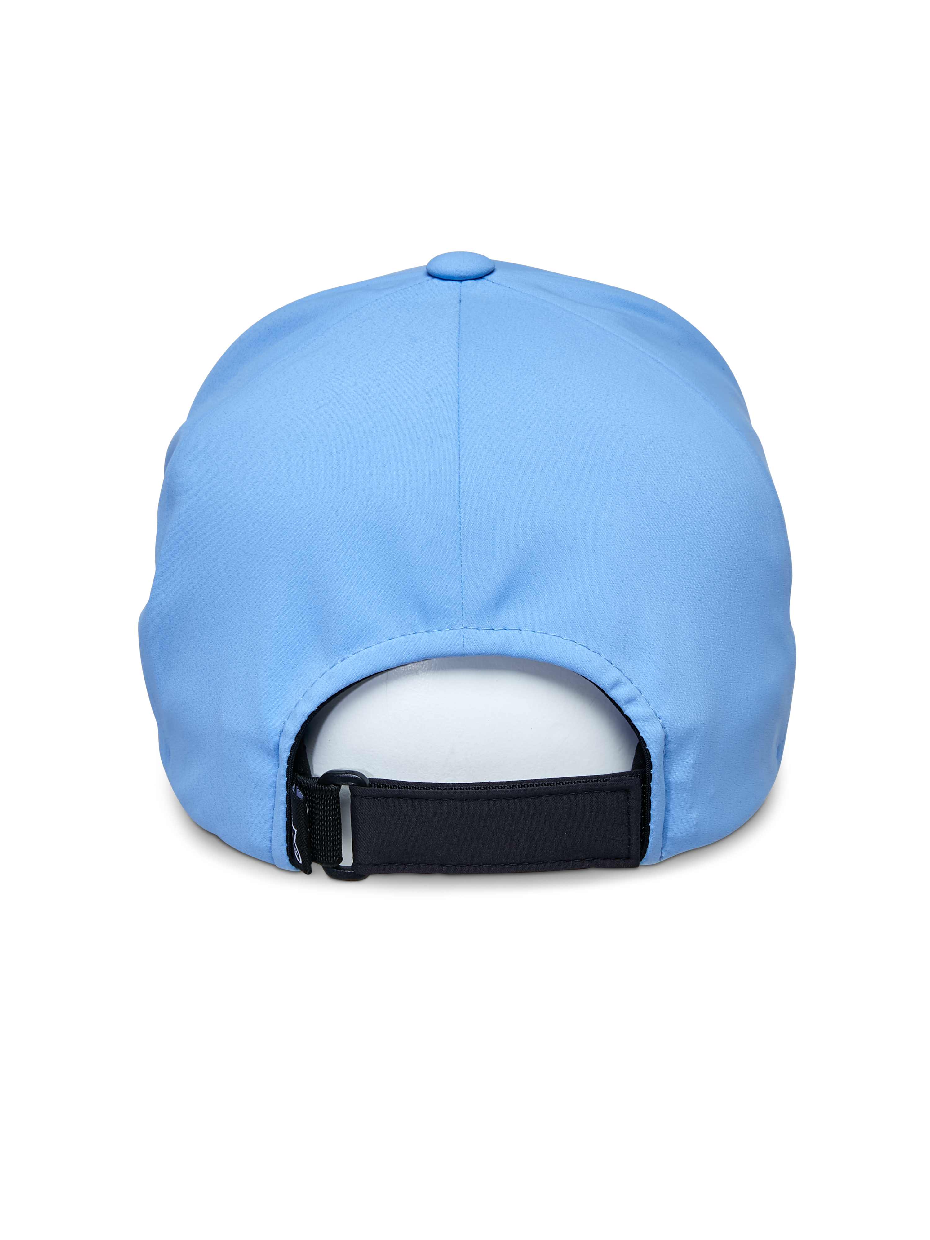 Boné Alpinestars Apex, azul, vista traseira com fecho de velcro ajustável preto, construção da copa suave sem costuras, tecido técnico que absorve a humidade, boné desportivo de performance