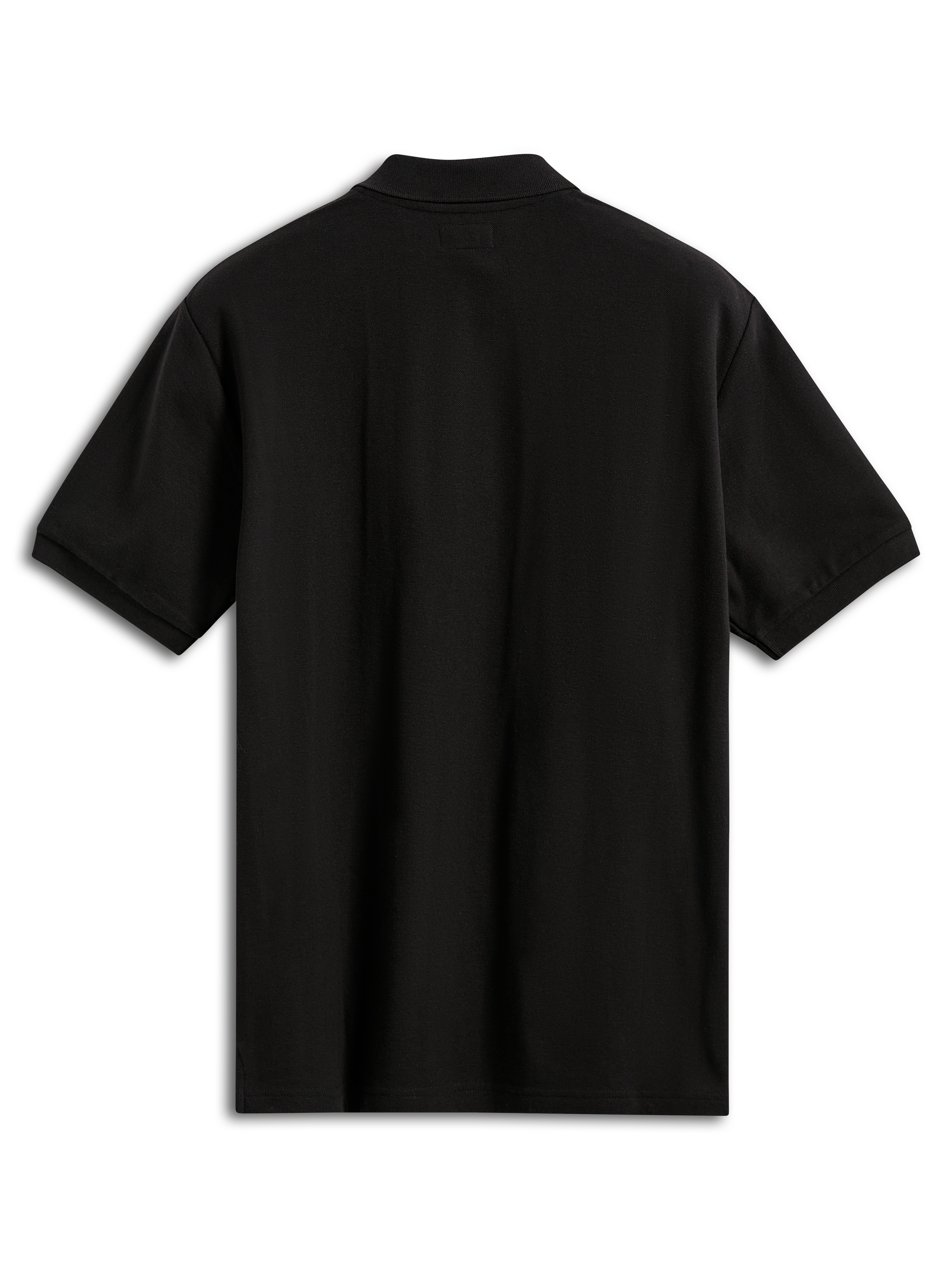 Polo Alpinestars Endeavor Classic, polo de manga curta, preto, vista traseira, tecido clássico de malha piqué com gola e punhos canelados, roupa desportiva casual de motorsport