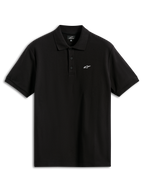 Alpinestars Endeavor Classic Polo, polo de manga curta em piqué, preto, com um pequeno logótipo Astars branco no peito, carcela de três botões e gola e punhos canelados, vestuário desportivo casual