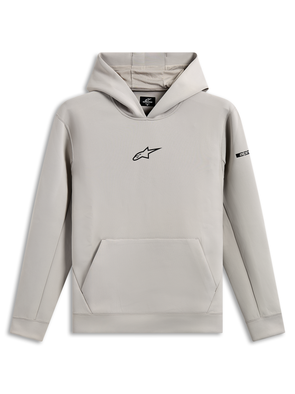 Alpinestars Insight Hoodie, sweatshirt casual, cinzento Cement com logótipo Astars preto no peito, bolso canguru, capuz forrado com rede, mangas compridas, design moderno inspirado no desporto motorizado