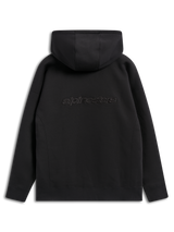 Alpinestars Emergent Oversized Hoodie, sweatshirt preta de estilo streetwear casual, vista traseira mostrando o logótipo Alpinestars bordado, corte oversized com design de capuz e bainha com nervuras