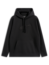 Alpinestars Emergent Oversized Hoodie, sweatshirt com capuz de estilo streetwear casual, preta com logótipo Astars bordado tom sobre tom, corte oversized, capuz com cordão, bolso canguru e design moderno inspirado no desporto motorizado