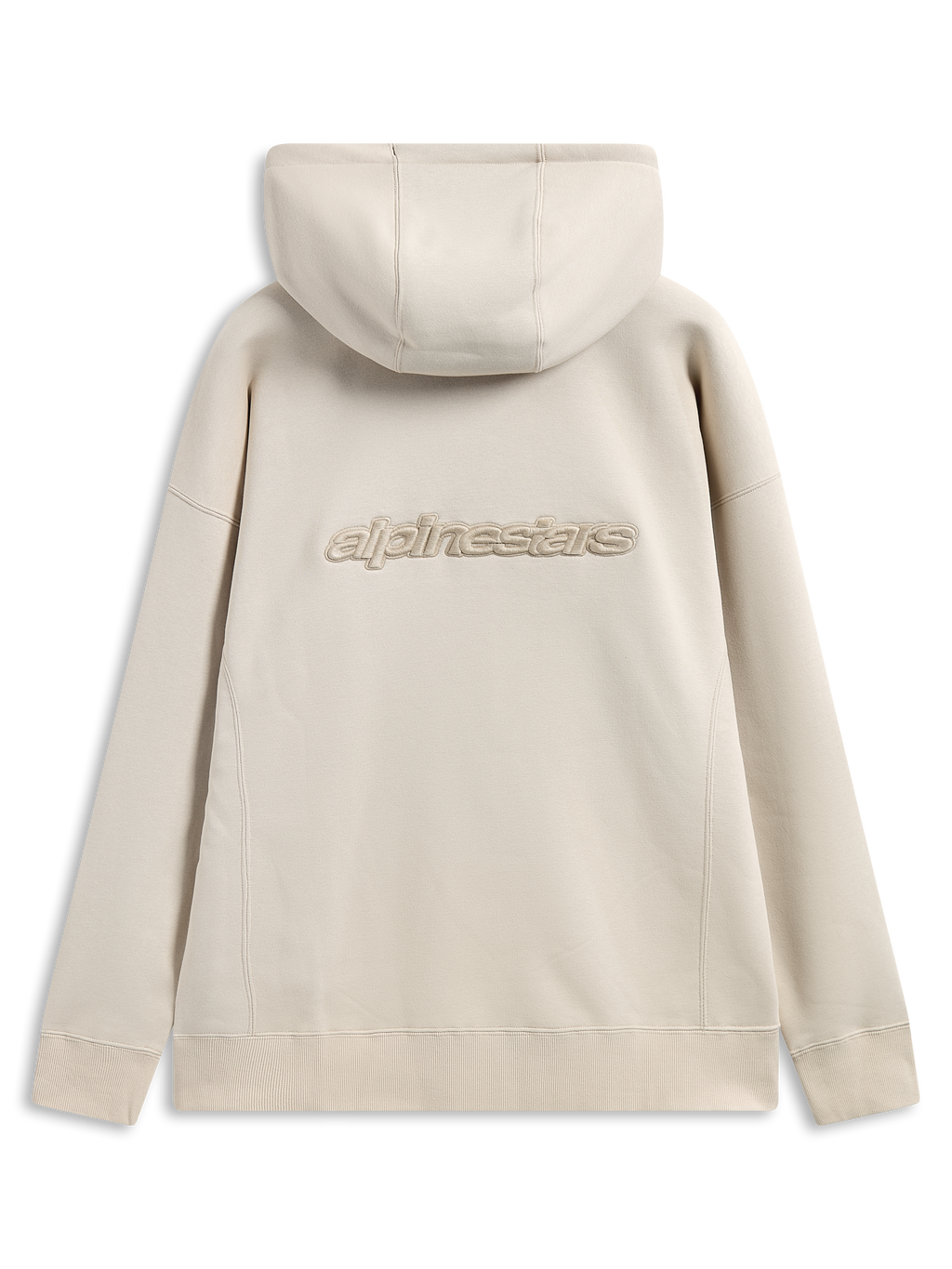 Alpinestars Emergent Oversized Hoodie, back view, Sand, 3D embroidered Alpinestars word logo on the center back, oversized fit with ribbed cuffs and hem, casual streetwear