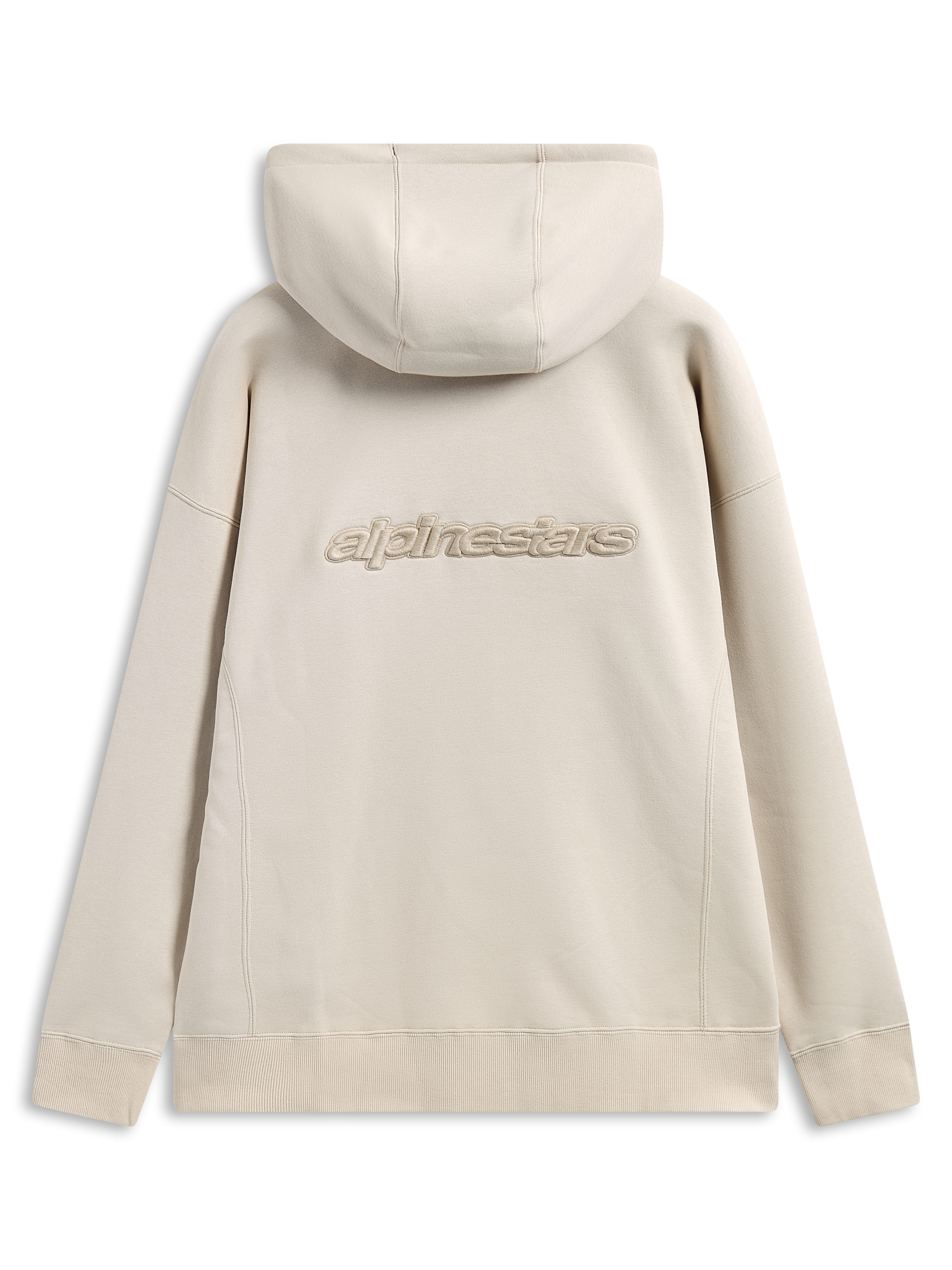 Alpinestars Emergent Oversized Hoodie, back view, Sand, 3D embroidered Alpinestars word logo on the center back, oversized fit with ribbed cuffs and hem, casual streetwear