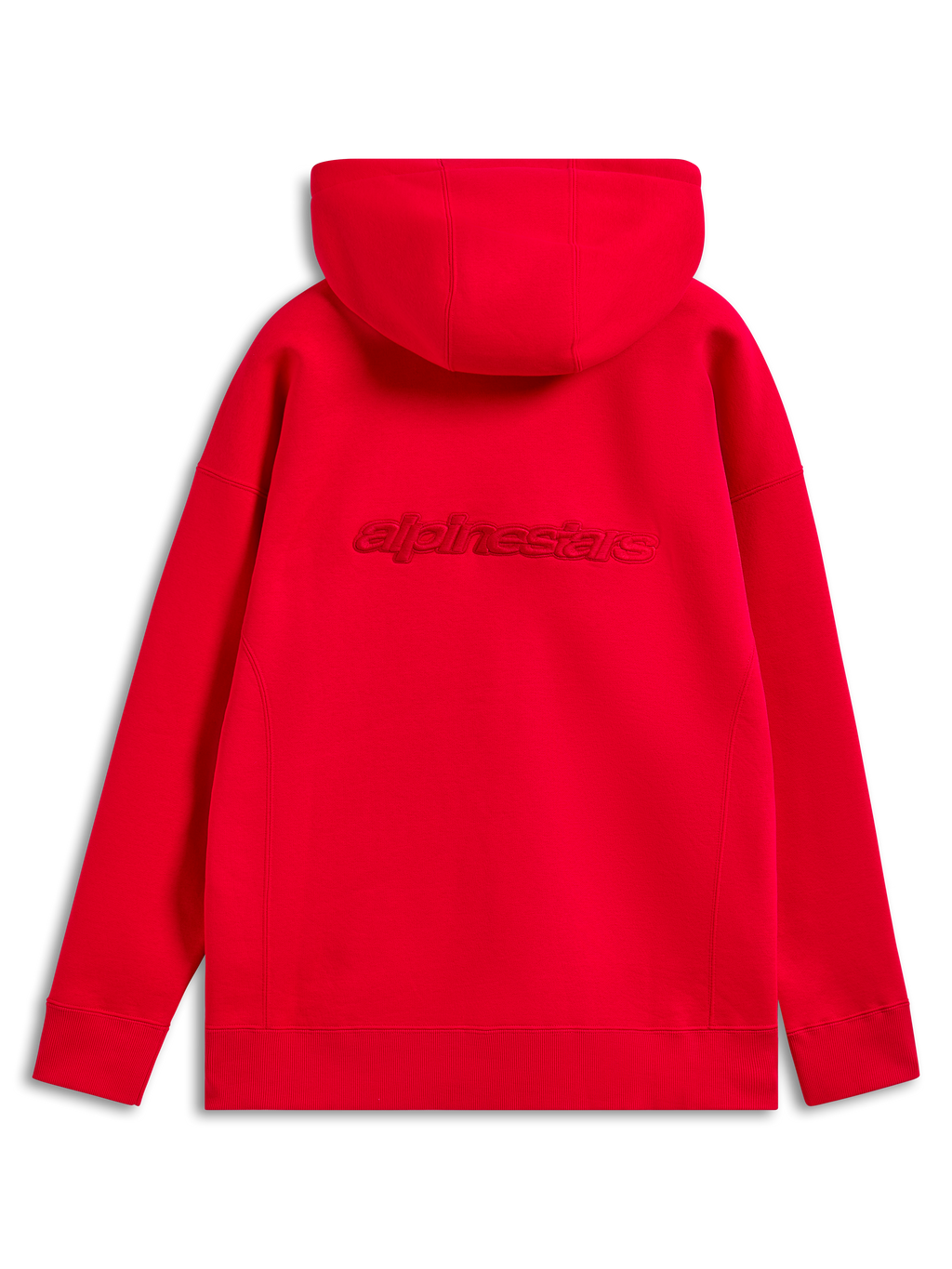 Alpinestars Emergent Oversized Hoodie, vermelho, vista traseira com o logótipo Alpinestars bordado à cor nas costas, corte oversized com punhos e bainha canelados, streetwear casual de motorsport