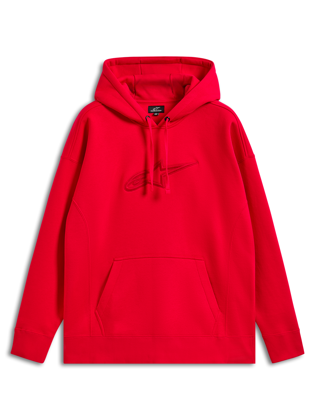 Alpinestars Emergent Oversized Hoodie, hoodie vermelho, sweatshirt com logótipo Astars bordado em 3D no mesmo tom, bolso canguru, punhos e bainha canelados, streetwear casual de inspiração motorsport