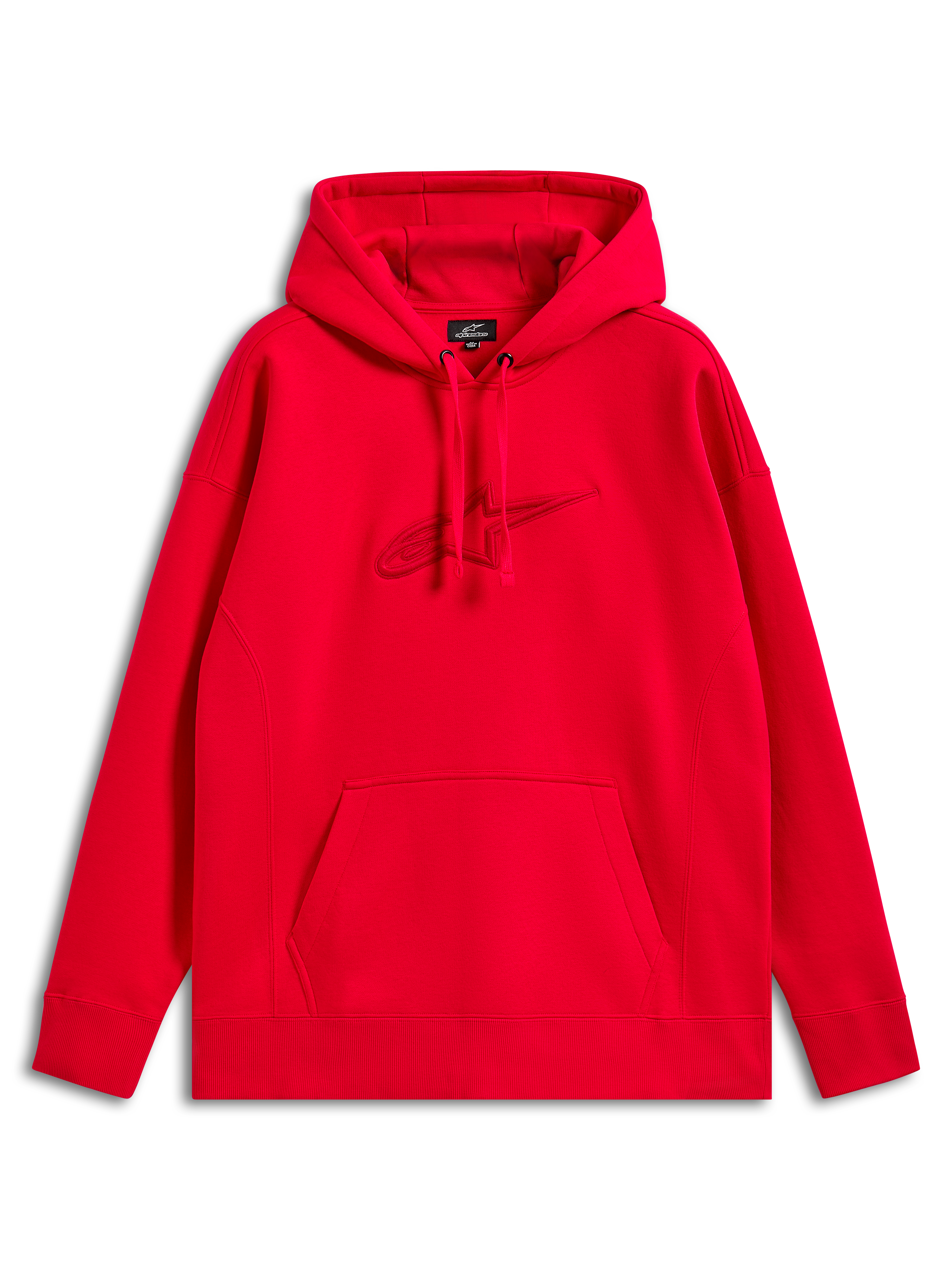 Alpinestars Emergent Oversized Hoodie, hoodie vermelho, sweatshirt com logótipo Astars bordado em 3D no mesmo tom, bolso canguru, punhos e bainha canelados, streetwear casual de inspiração motorsport