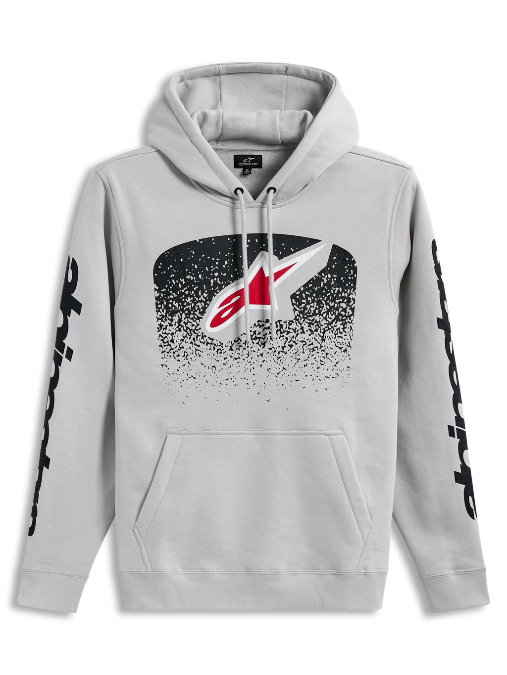 Alpinestars Obsessed Hoodie, camisola com capuz em cinzento cement, logótipo frontal com gradação MX e pormenores pretos nas mangas, estilo sportswear casual