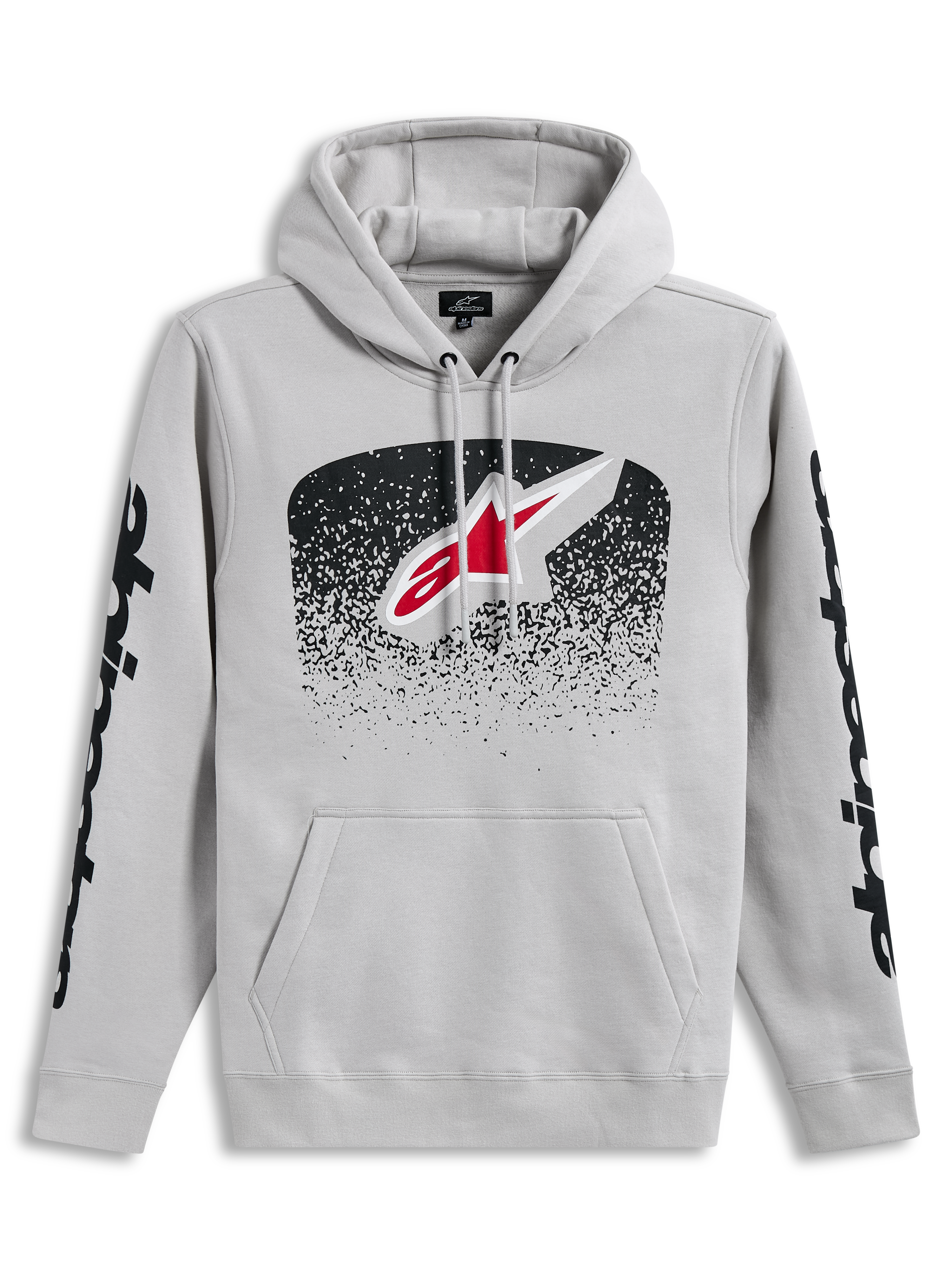 Alpinestars Obsessed Hoodie, camisola com capuz em cinzento cement, logótipo frontal com gradação MX e pormenores pretos nas mangas, estilo sportswear casual