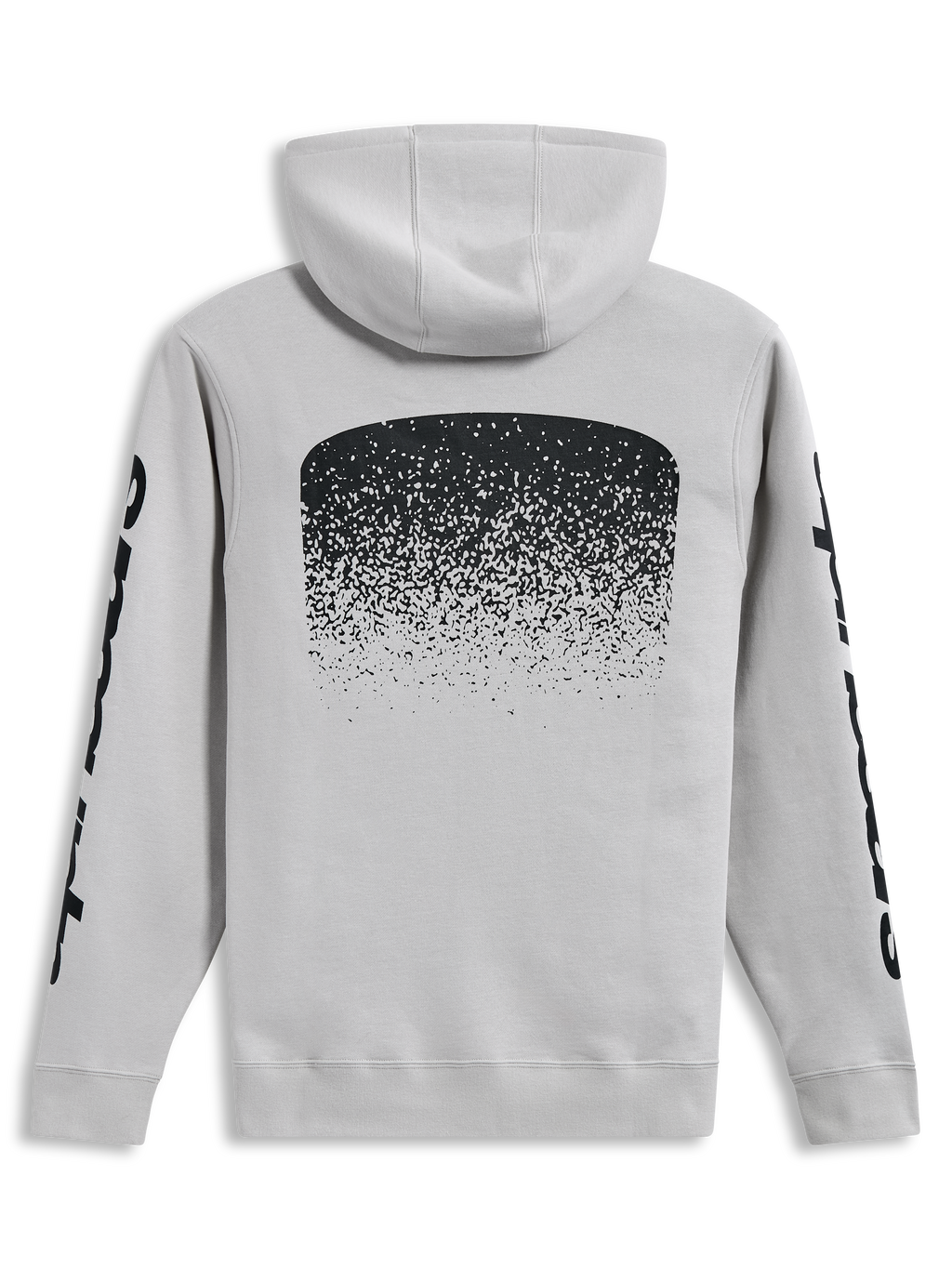 Alpinestars Obsessed Hoodie, camisola com capuz, cinzento cement e preto, vista traseira com gráfico MX em gradação e logótipos Alpinestars nas mangas, sportswear casual