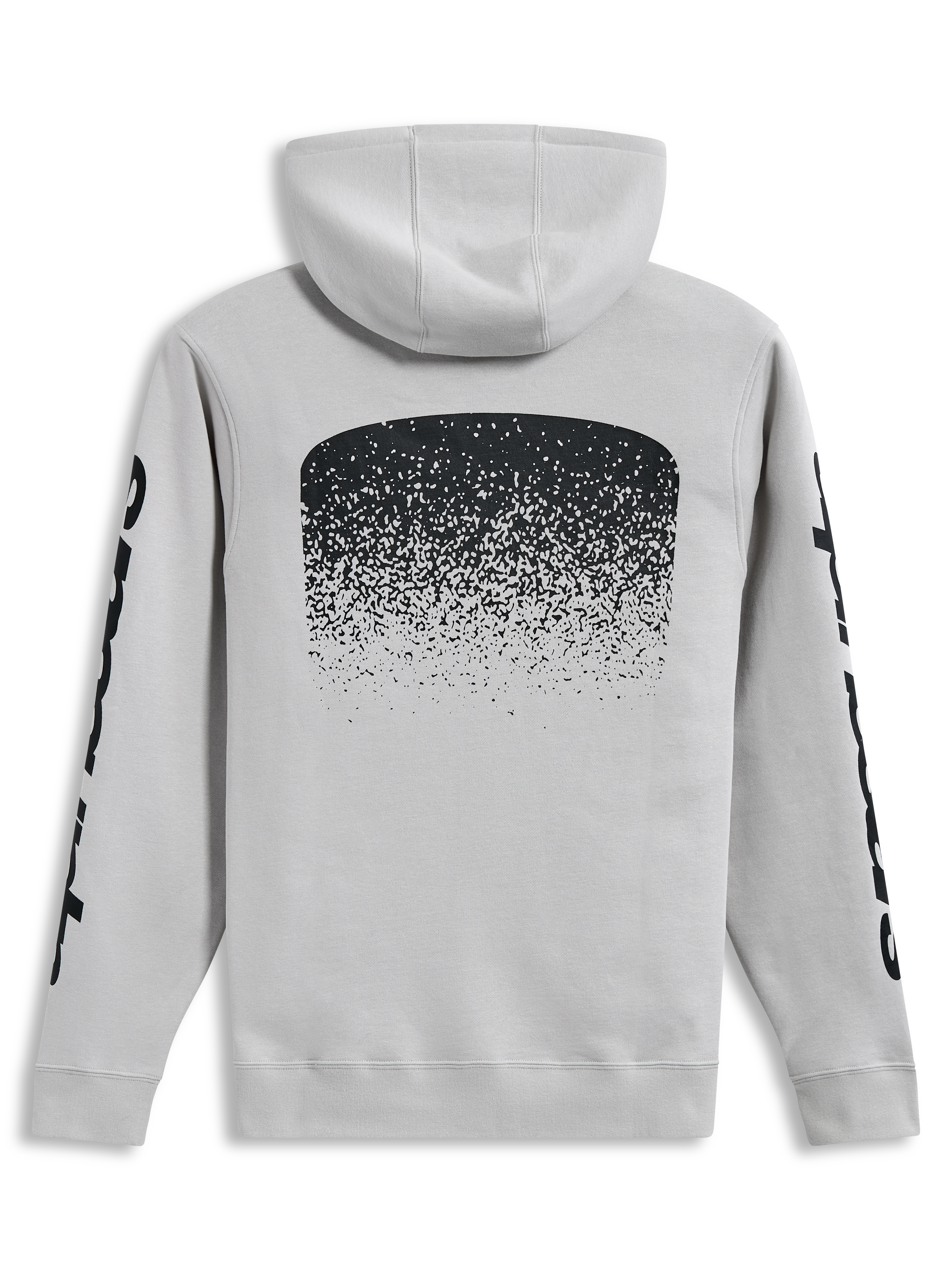Alpinestars Obsessed Hoodie, camisola com capuz, cinzento cement e preto, vista traseira com gráfico MX em gradação e logótipos Alpinestars nas mangas, sportswear casual