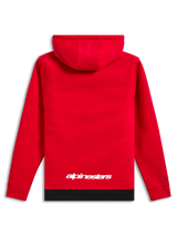 Alpinestars Parallel Hoodie, streetwear casual, vermelho com bainha canelada preta, logótipo Alpinestars branco na parte inferior das costas, design de camisola com capuz, vista traseira