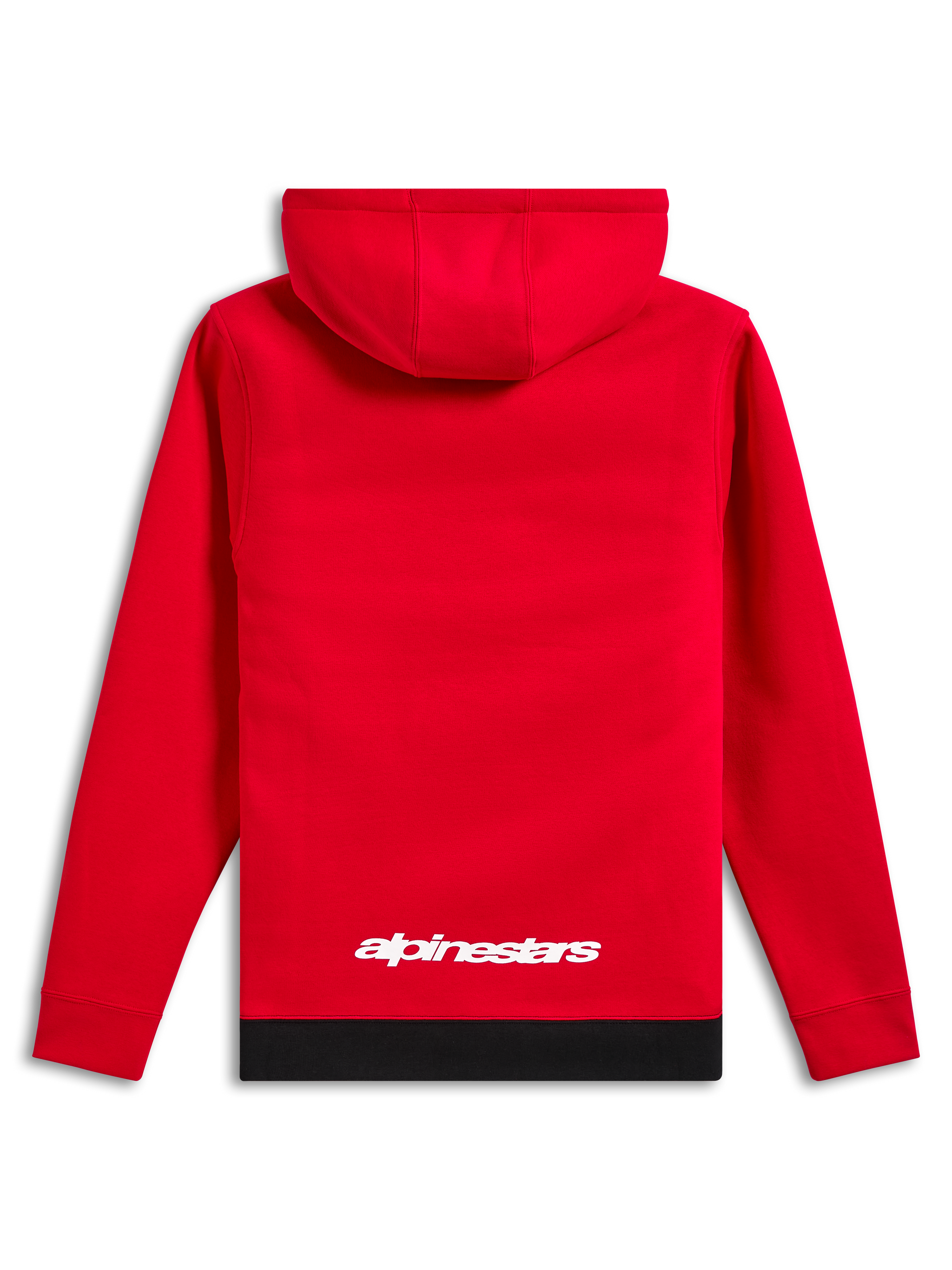 Alpinestars Parallel Hoodie, streetwear casual, vermelho com bainha canelada preta, logótipo Alpinestars branco na parte inferior das costas, design de camisola com capuz, vista traseira