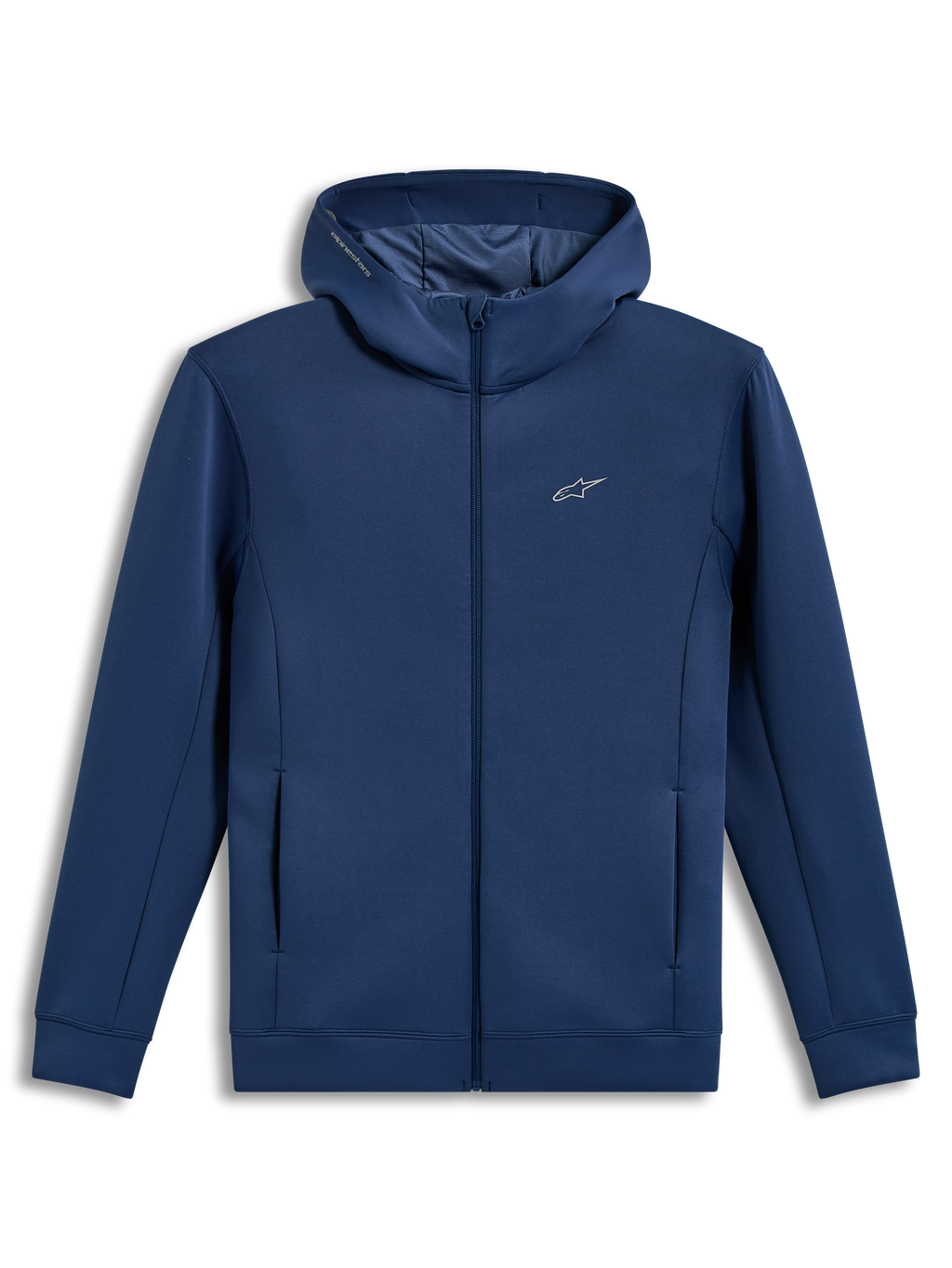 Alpinestars Cypher Hoodie, casaco com capuz e fecho de correr em fleece azul aço, gola alta e bolsos, design casual de sportswear