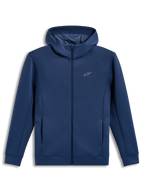 Alpinestars Cypher Hoodie, casaco com capuz e fecho de correr em fleece azul aço, gola alta e bolsos, design casual de sportswear