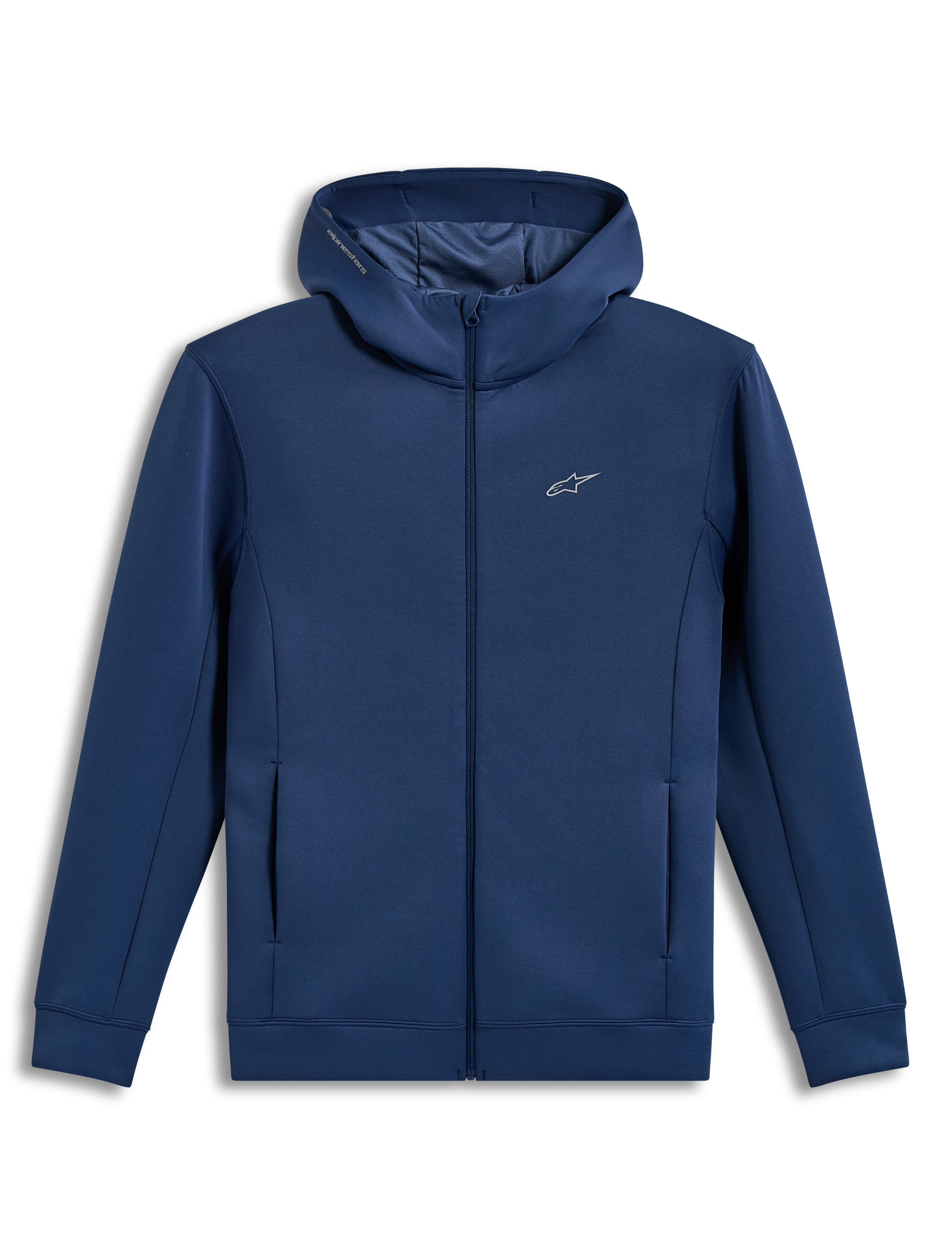 Alpinestars Cypher Hoodie, casaco com capuz e fecho de correr em fleece azul aço, gola alta e bolsos, design casual de sportswear
