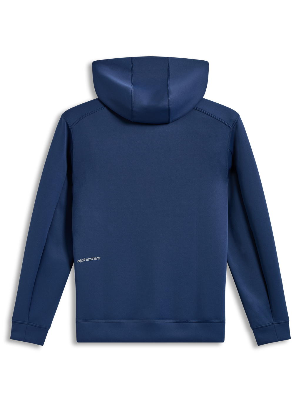 Alpinestars Cypher Hoodie, hoodie de fleece tri-blend azul aço, vista traseira com detalhe do logótipo Alpinestars.