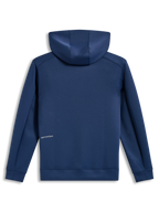 Alpinestars Cypher Hoodie, hoodie de fleece tri-blend azul aço, vista traseira com detalhe do logótipo Alpinestars.
