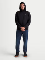Alpinestars sweatshirt com capuz Cypher, hoodie de sportswear para homem, preto, com fecho frontal integral, capuz de gola alta forrado a mesh e pequeno logótipo Astars branco no peito, em fleece de face dupla tri-blend, modelo masculino.