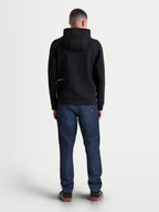 Alpinestars Sweatshirt Com Capuz Cypher, sweatshirt de cor preta com fecho frontal em fleece, vista traseira num modelo exibindo o capuz alto e detalhe de logótipo minimalista, tecido técnico tri-blend, sportswear casual unissexo.
