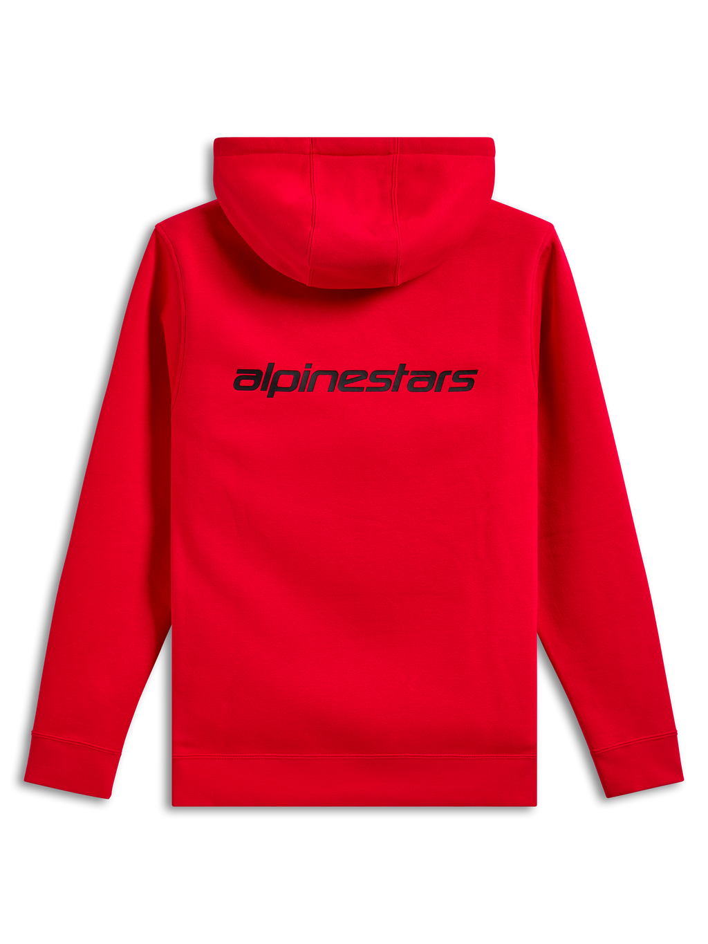 Alpinestars Transverse Hoodie, vista traseira, Vermelho, com logótipo Alpinestars wordmark preto na parte superior das costas, sweatshirt casual com capuz e punhos e bainha canelados.
