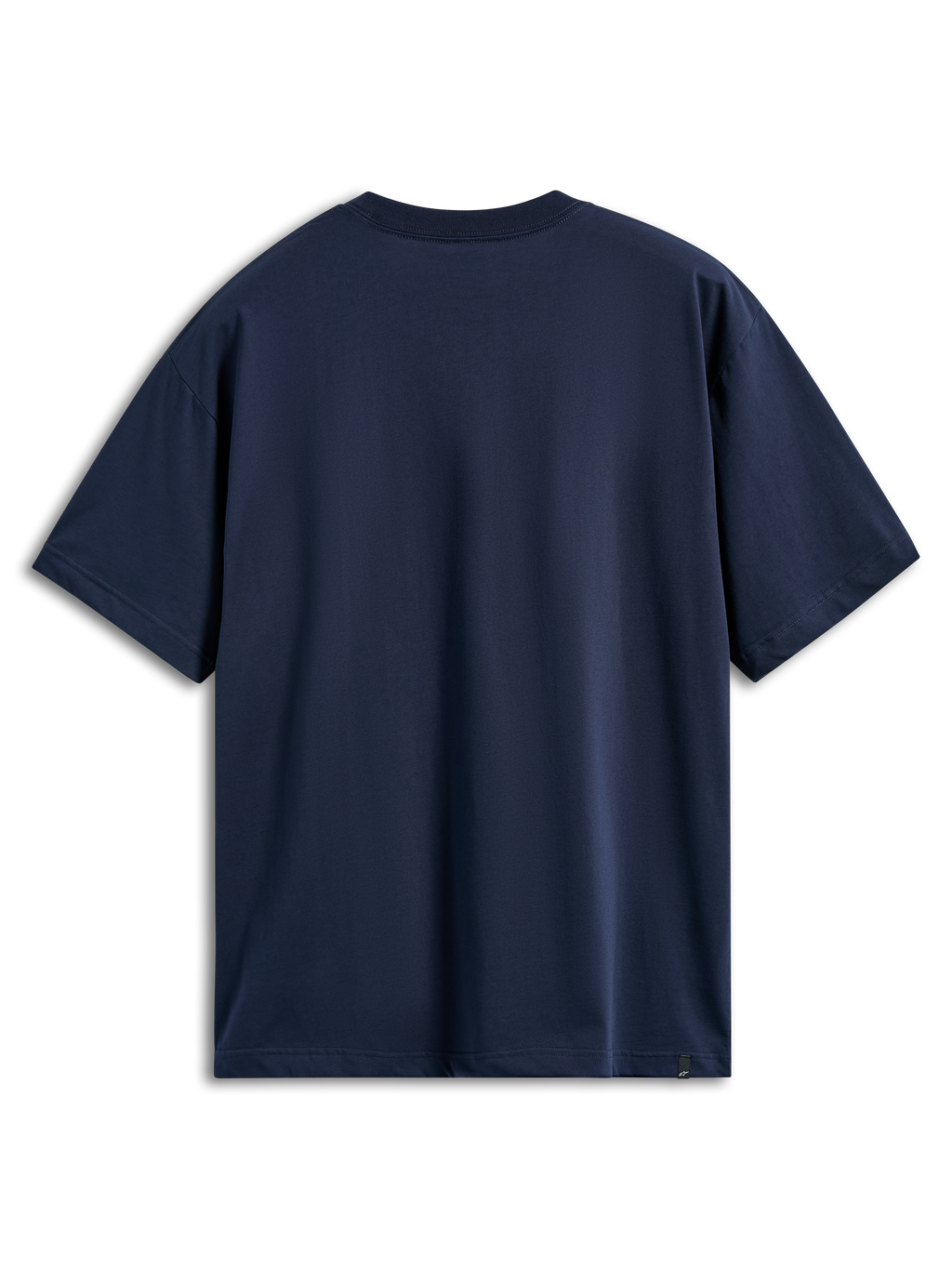 Alpinestars Aplomb Oversized CSF Tee, t-shirt de manga curta, azul-marinho, vista traseira, corte oversized relaxado, design liso com uma pequena etiqueta de logótipo na bainha inferior, roupa desportiva casual