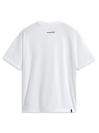 Alpinestars Focused Oversized CSF Tee, t-shirt de manga curta, branca, vista traseira com pequeno logótipo Alpinestars preto na gola e etiqueta externa na bainha, streetwear casual de desportos motorizados