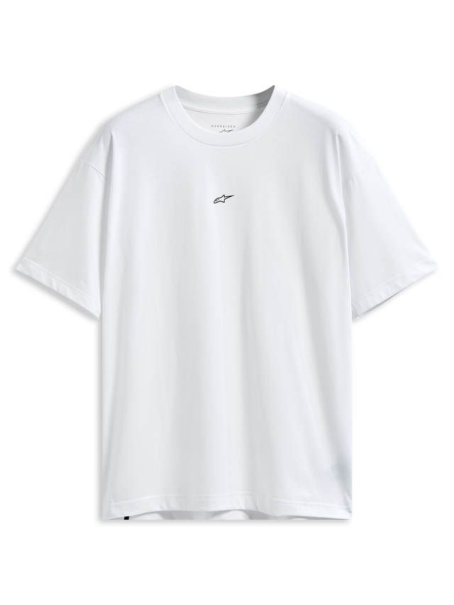 Alpinestars Focused Oversized CSF Tee, Short Sleeve T-Shirt, White, small black Astars logo on the chest, relaxed oversized fit, casual motorsport streetwear