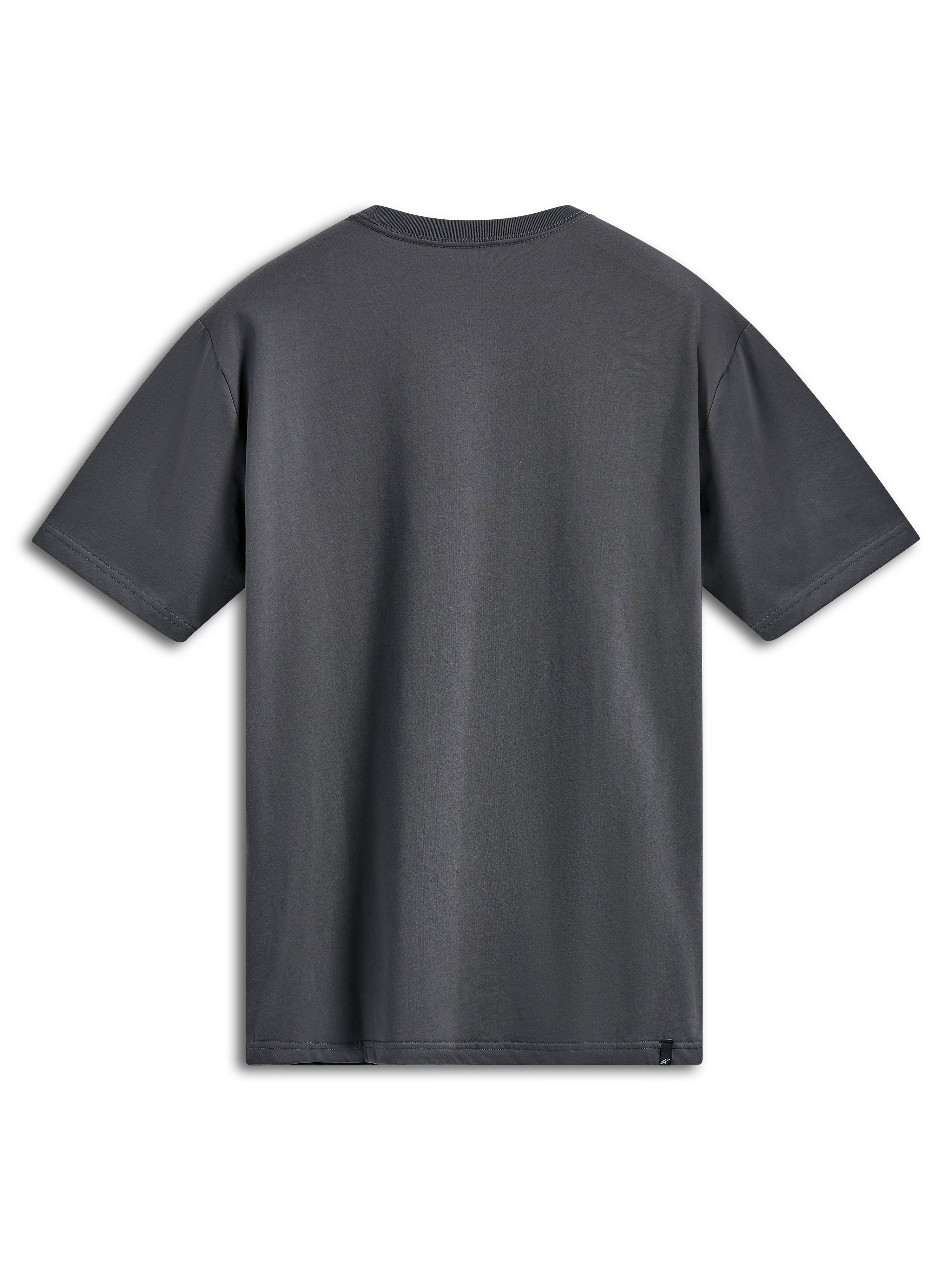 Alpinestars Ellipsoid CSF Tee, t-shirt de manga curta, charcoal, vista traseira, design liso com pequena etiqueta preta de logótipo na bainha, sportswear casual