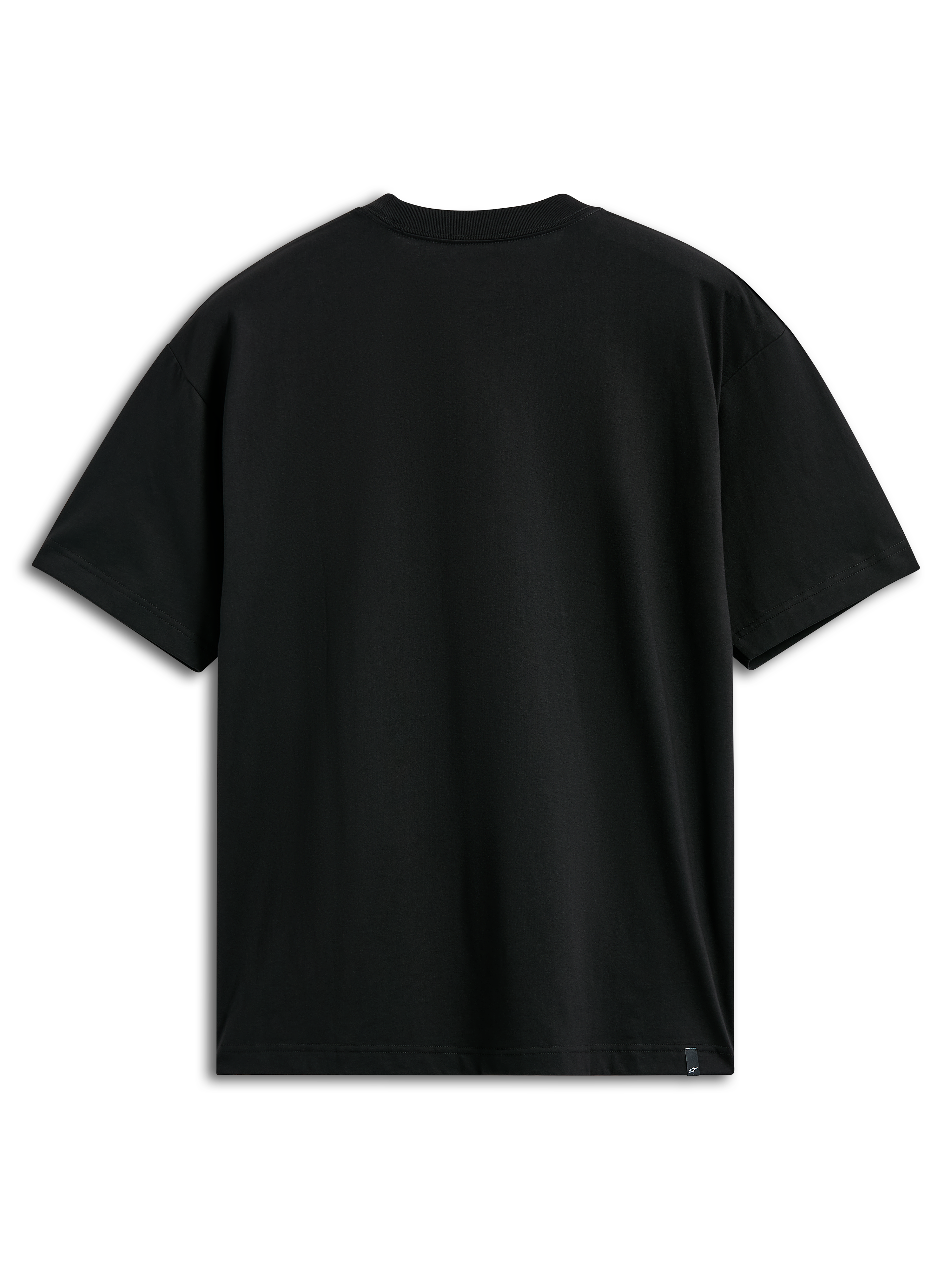 Alpinestars Authority CSF Tee, t-shirt de manga curta, preta, vista traseira, simples com pequena etiqueta na bainha, streetwear casual de desportos motorizados
