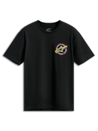 Alpinestars Aorbit CSF Tee, t-shirt de manga curta, preta, logótipo Astars em rosa e amarelo com gráfico Always Fast Made to Last, vestuário desportivo casual de desportos motorizados