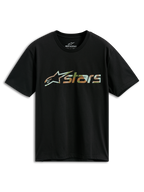 Alpinestars Verdure Camo CSF Tee, t-shirt de manga curta, preta, logótipo Astars com enchimento camuflado, streetwear casual de motorsport
