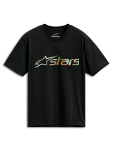 Alpinestars Verdure Camo CSF Tee, t-shirt de manga curta, preta, logótipo Astars com enchimento camuflado, streetwear casual de motorsport