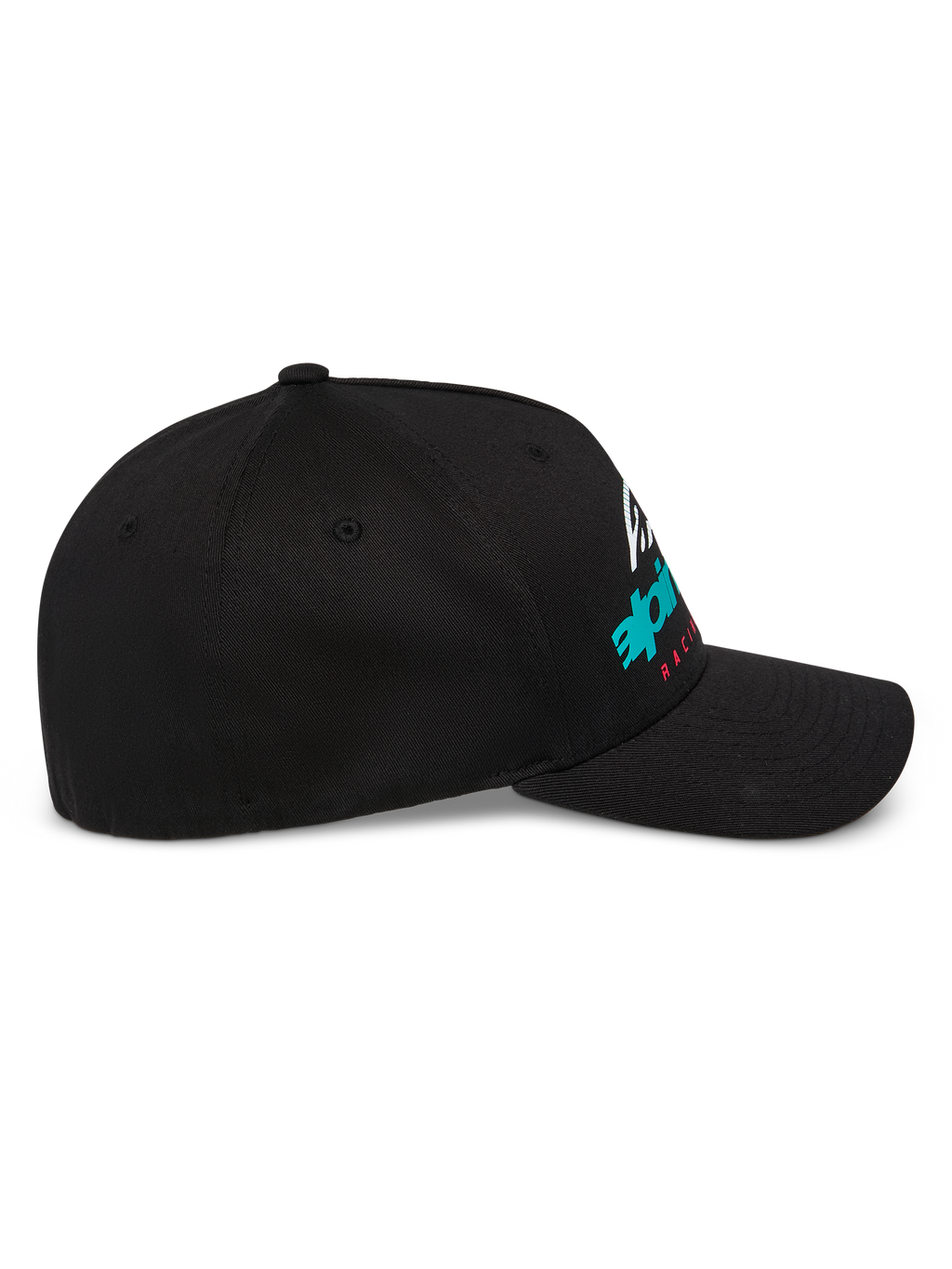 Alpinestars Instinct Hat, boné de basebol estruturado, preto, perfil lateral com pala curva e impressão em gradiente do logótipo Astars, streetwear casual de motorsport