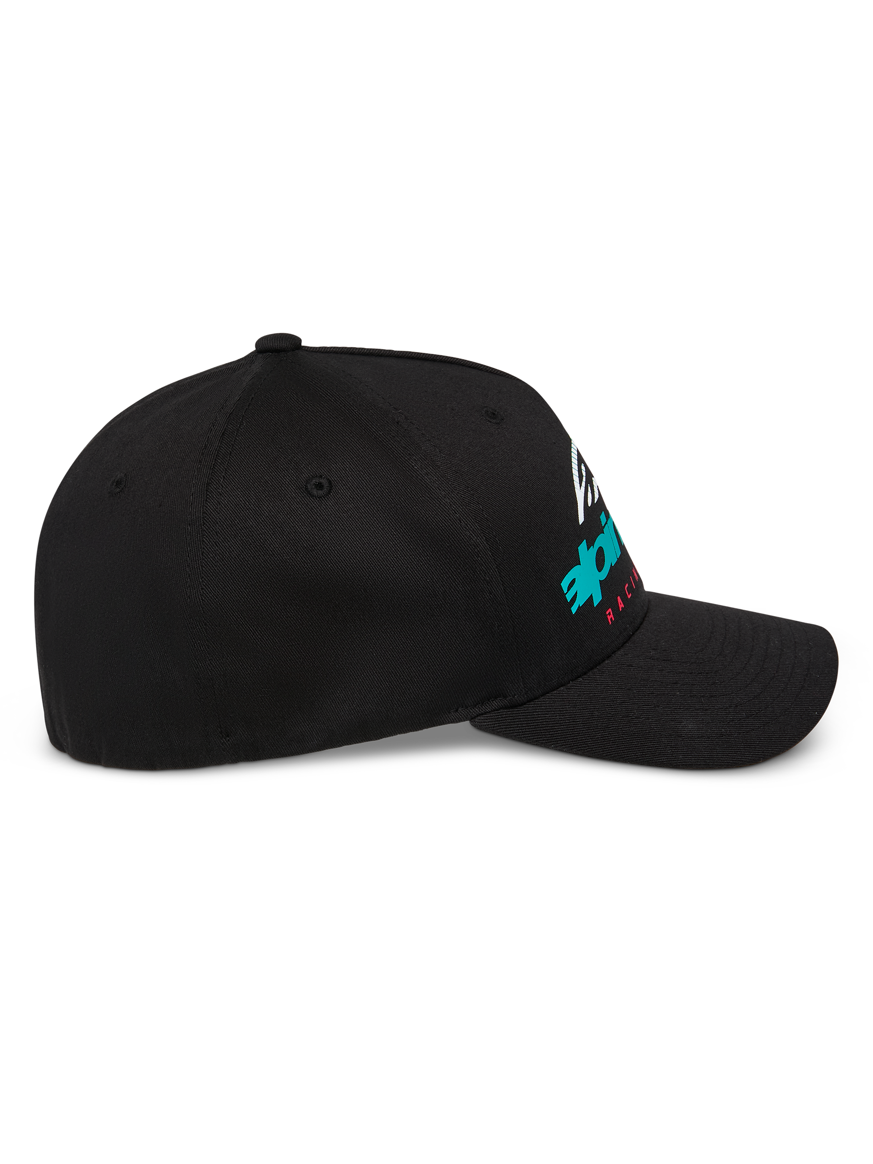 Alpinestars Instinct Hat, boné de basebol estruturado, preto, perfil lateral com pala curva e impressão em gradiente do logótipo Astars, streetwear casual de motorsport